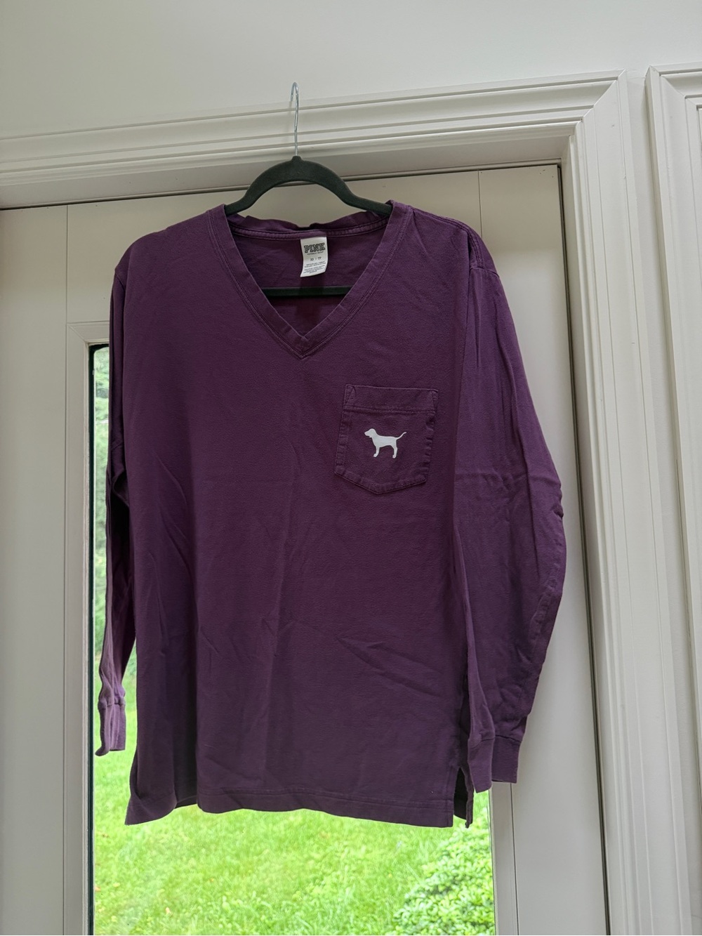 PINK Victoria's Secret Purple V-Neck Long Sleeve Pocket Tee